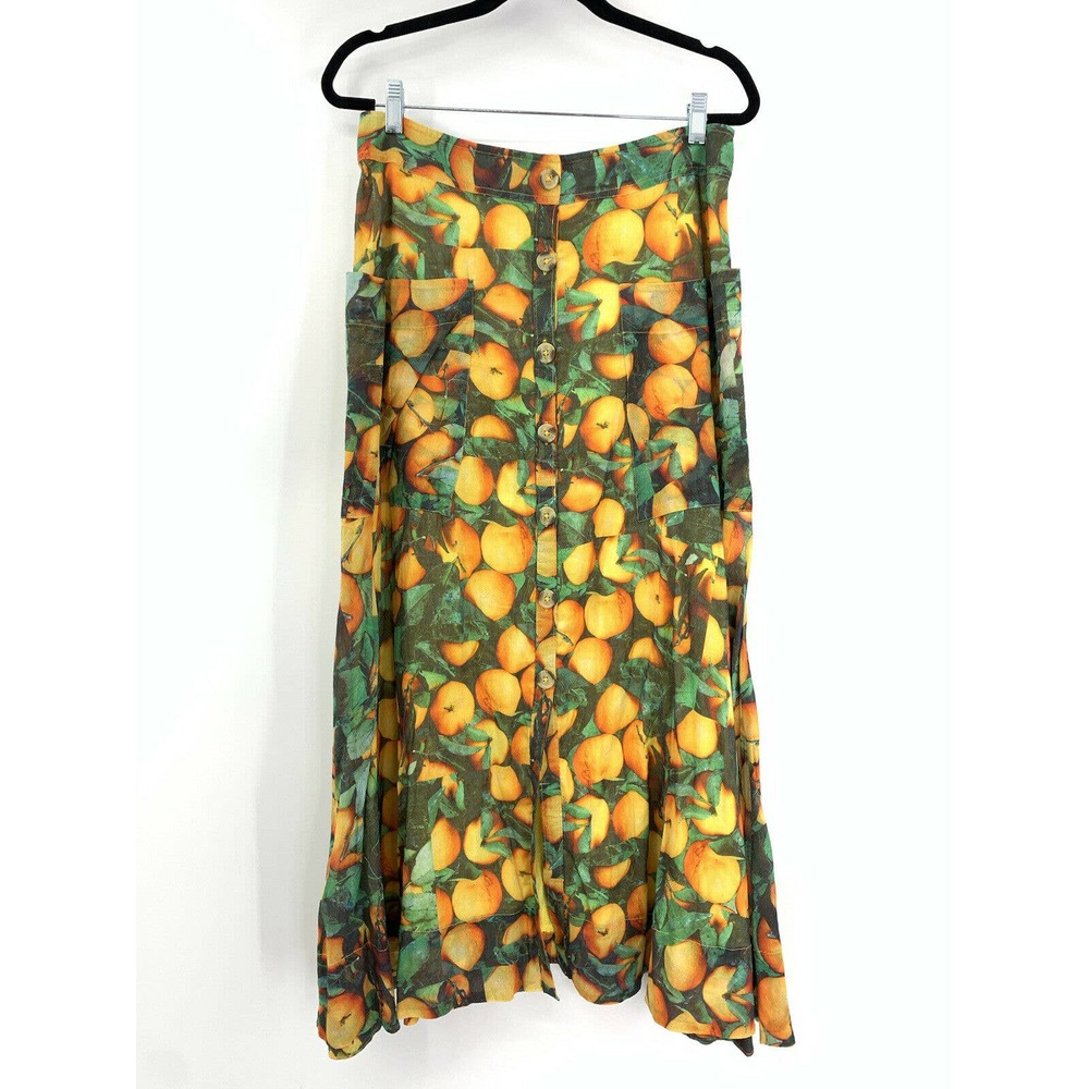 Anthropologie Orange and Brown Midi Skirt A-line Casual